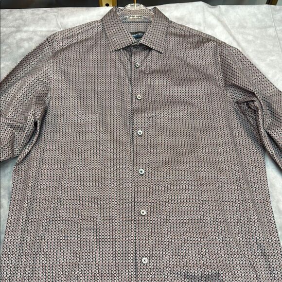 Bugatchi Black and Red Casual Button Down Shirt - Picture 3 of 5